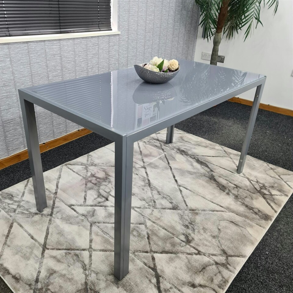 image 1 of Dining Table Grey Glass Kitchen Place for 4 Seats, Dining Table Only (Grey H 75 x L 120 x W 70 cm) Grey