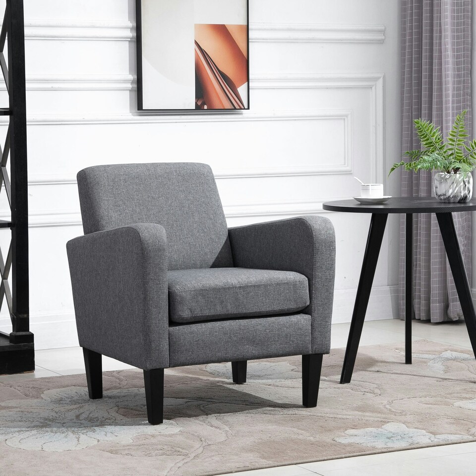 image 1 of HOMCOM Modern Armchair Accent w/ Rubber Wood Legs Bedroom Grey