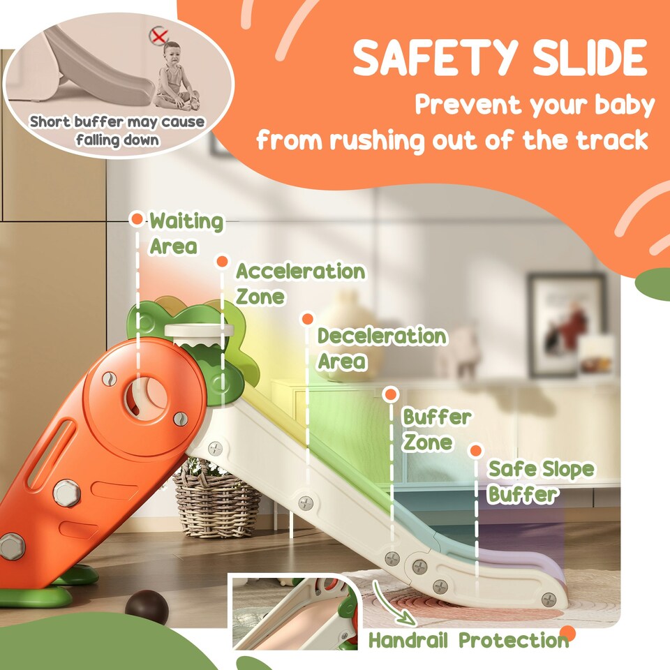 image 1 of AIYAPLAY 3 in 1 Kids Slide, Carrot-themed Foldable Indoor Slide for 1-3 Years