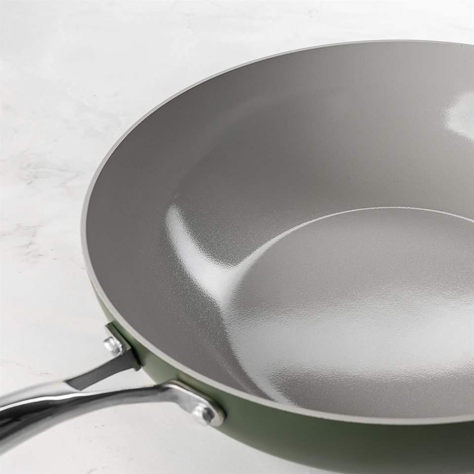 image 1 of Prochef 28cm Green Ceramic-Coated Aluminium Wok | Green | Olive Green | 28 cm
