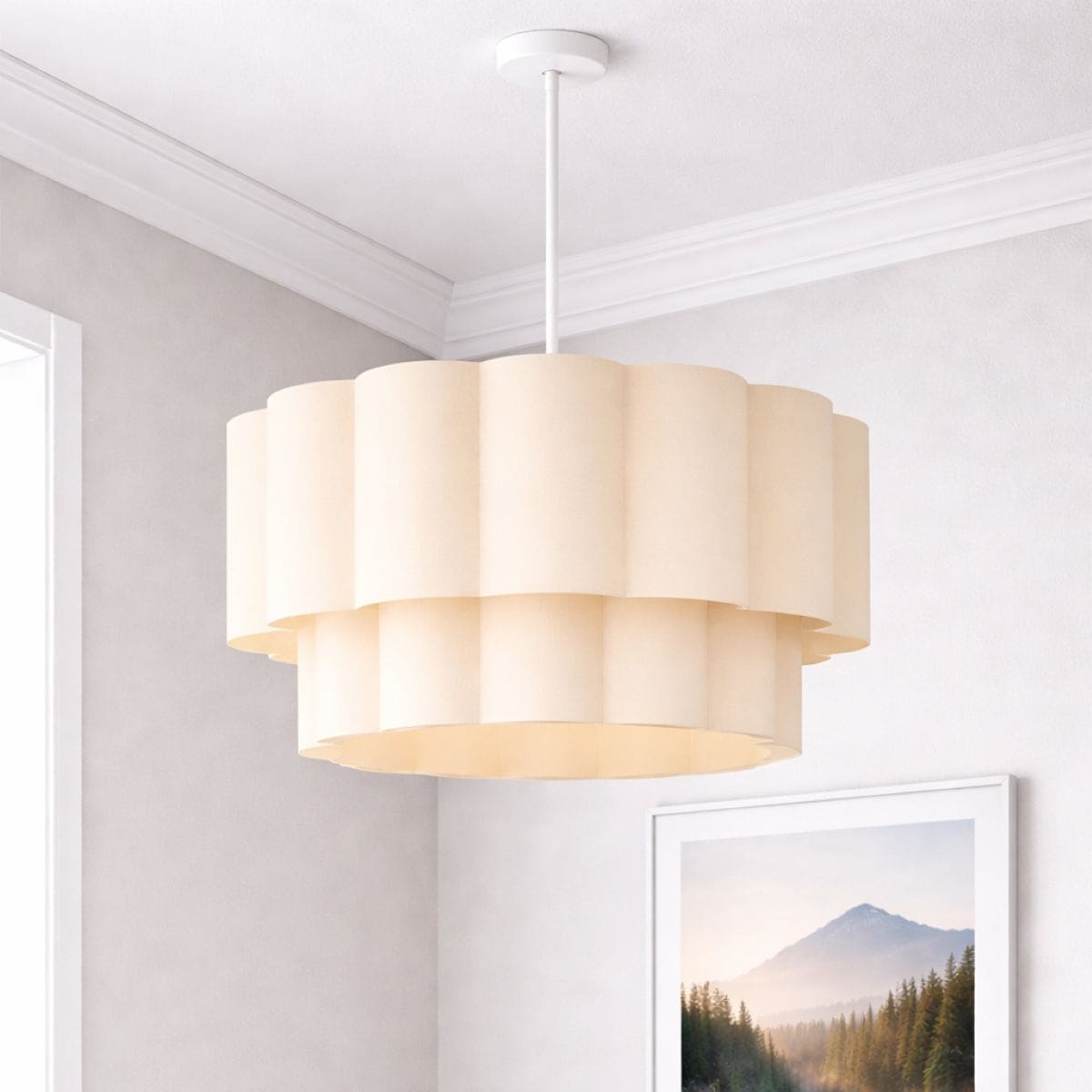CGC Lighting Selina Scalloped Two Tier Cream Drum Lampshade Large 48cm