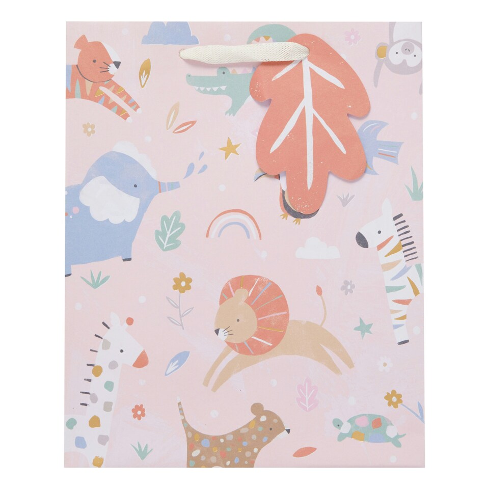 image 1 of Multipack of 3 Medium Gift Bags | Party Bags for Presents | New Baby Girl | For Parents | Cute Animals Design Pink