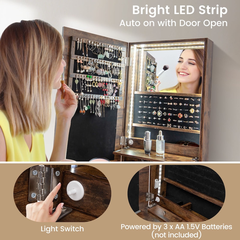 image 1 of COSTWAY Freestanding Jewelry Cabinet Floor Jewelry Armoire Organizer