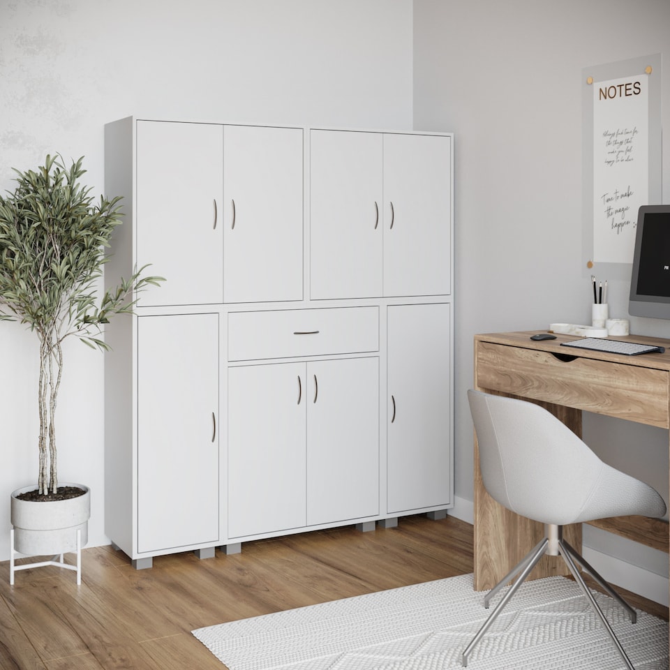 image 1 of Multi-Compartment Cabinet with 8 Doors and 1 Drawer | White | 1