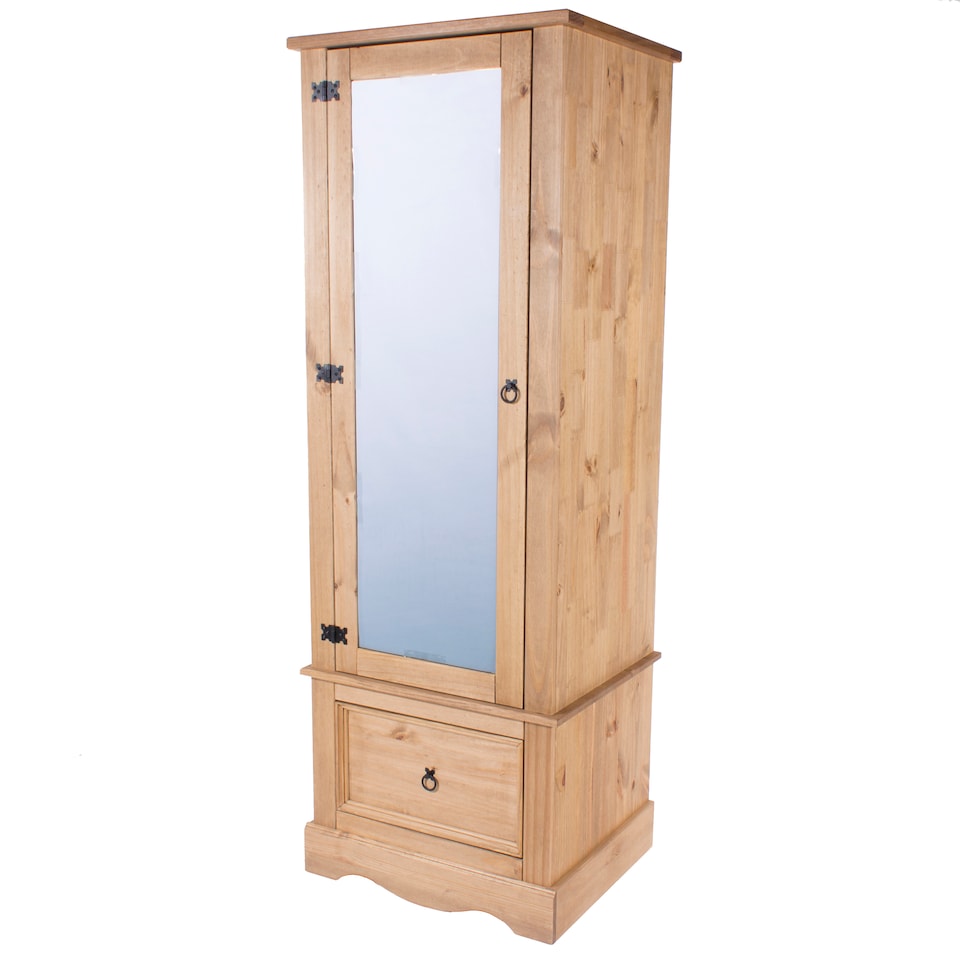 image 1 of Corona Armoire with Mirrored Door and Drawer - Solid Wood Wardrobe with Hanging Rail and Storage | Brown | Brown | One Size | 1