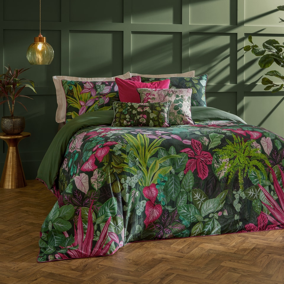image 1 of Paoletti Veadeiros Exotic Floral Duvet Cover Set | Pink | Pink/Green | Super King | 1