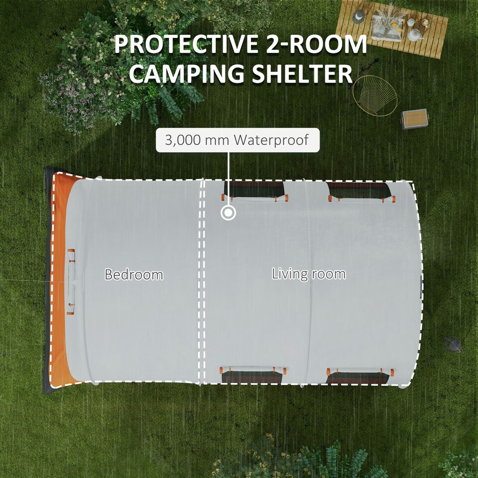 image 1 of Outsunny Camping Tent, 3000mm Waterproof Family Tent for 5-6 Man, Orange