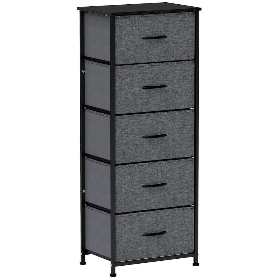 image 1 of HOMCOM 5 Drawer Fabric Chest of Drawers w/ Wooden Top, Dark Grey | Grey