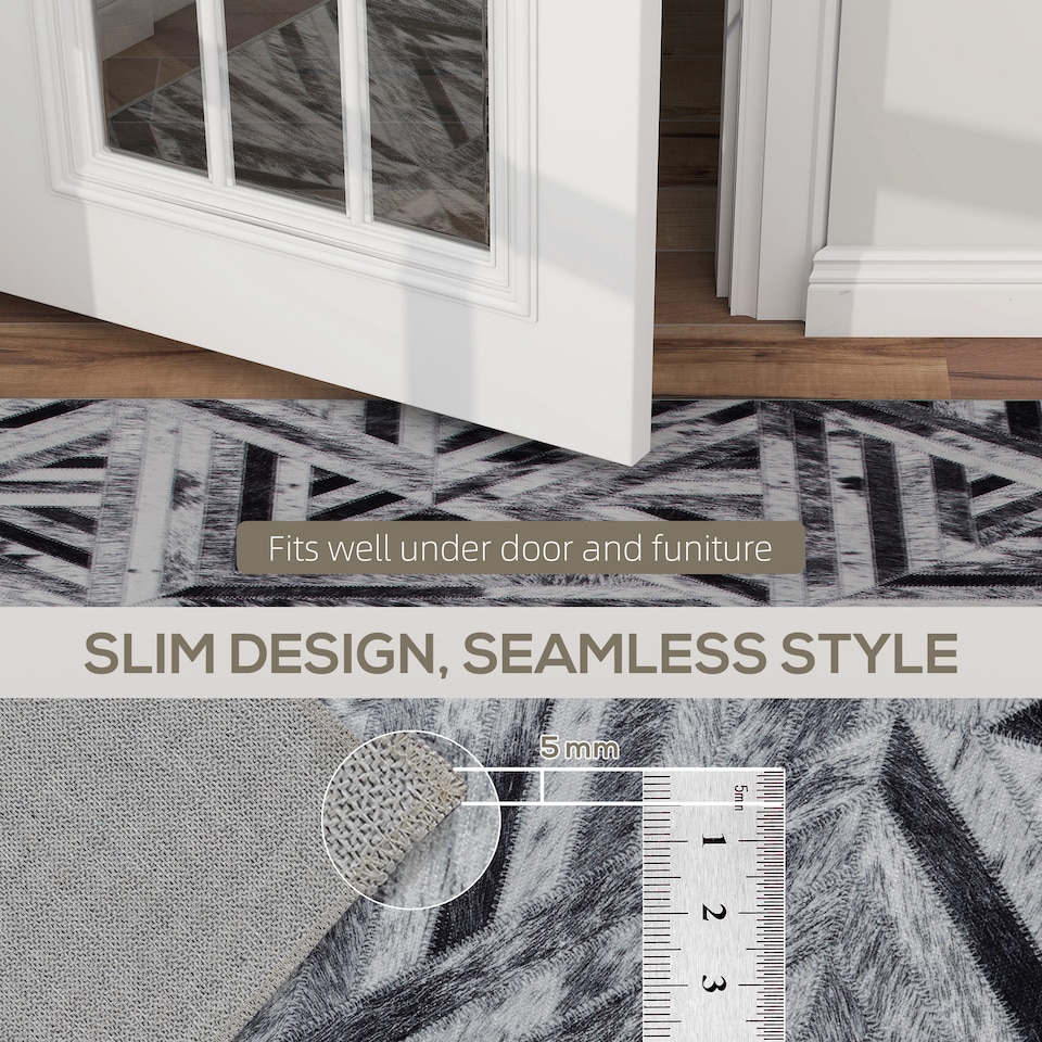 image 1 of HOMCOM Modern Area Rug, Triangle Pattern Non-Slip Washable Rug, Chenille Floor Carpet for Living Room, Bedroom, Dining Room, Home Office, 230 160 cm, Black | Black | Cream, Dark Grey | 1