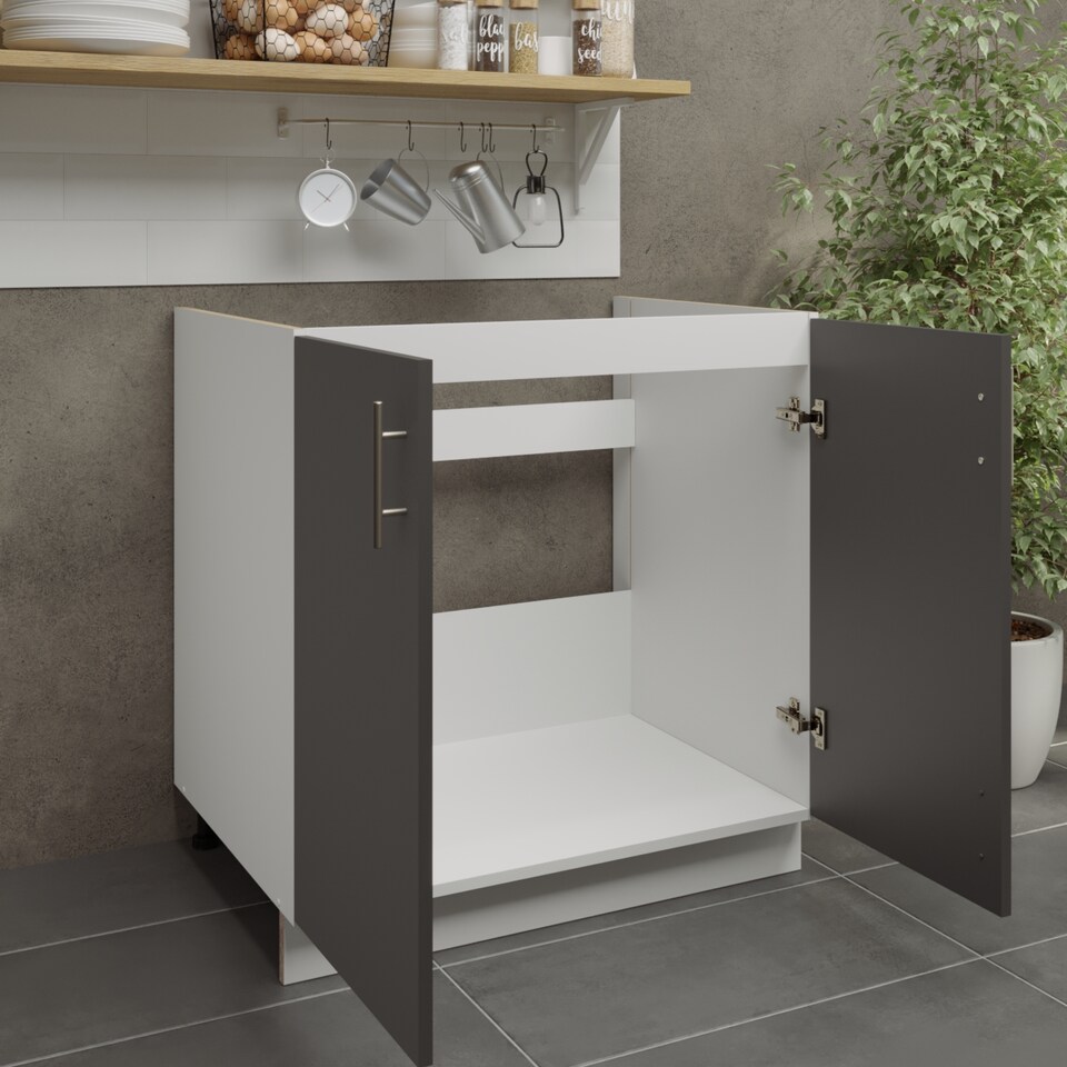 image 1 of JD Greta Adjustable Legs Kitchen Sink Unit 800mm Cabinet With Doors - Dark Grey Matt