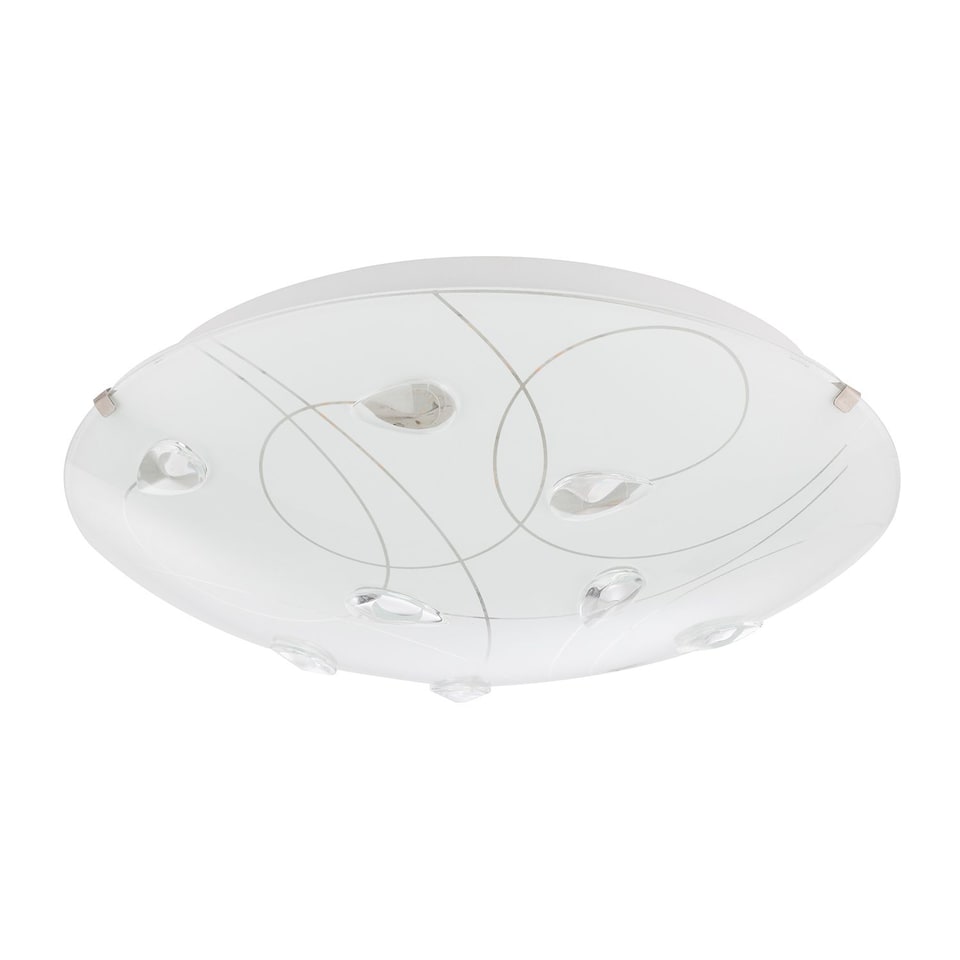 image 1 of Traditional Classic Opal White Glass Flush Ceiling Light with Crystal Drops | White | White | 1
