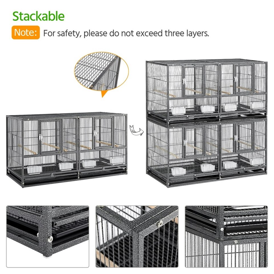 image 1 of Yaheetech 52.5 cm Tall Stackable Divided Wide Breeder Bird Cage Black