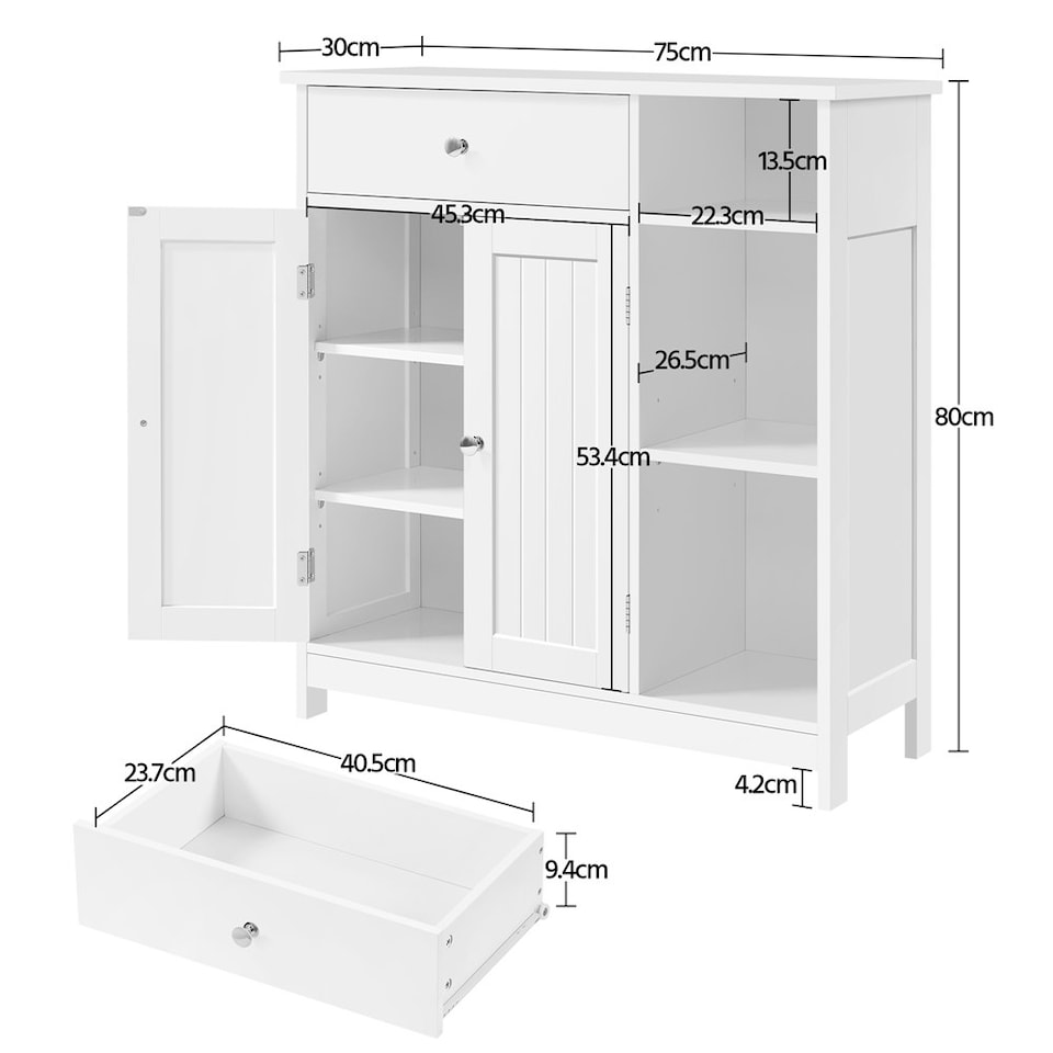 image 1 of Yaheetech Large Bathroom Floor Cabinet with Drawer White White