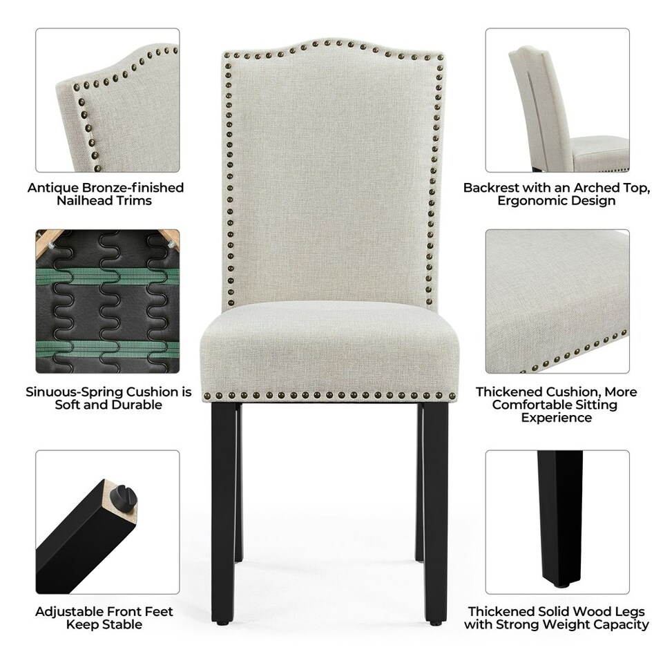 image 1 of Yaheetech Set of 2 Modern Fabric Upholstered Dining Chairs Cream