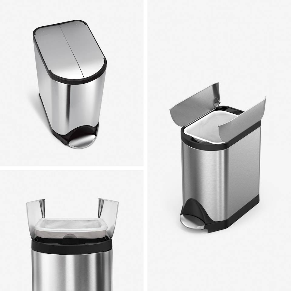 image 1 of Simplehuman 10L Slim Butterfly Bathroom Bin, Brushed Stainless Steel