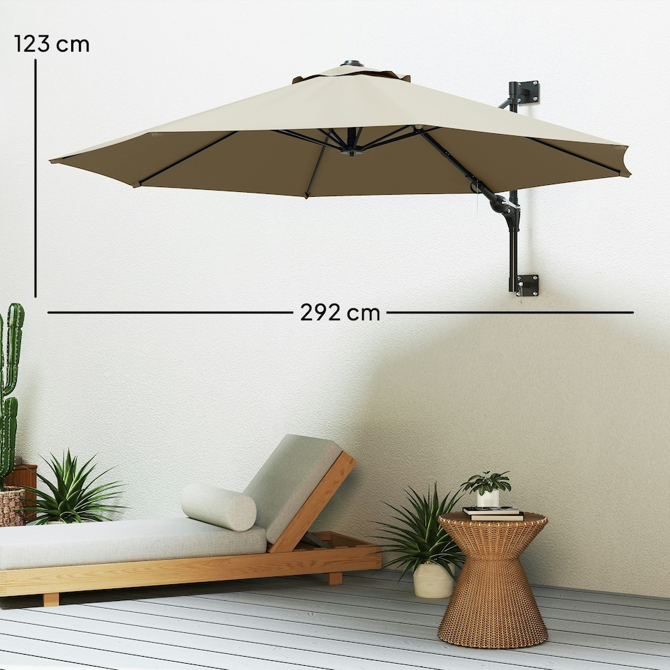 image 1 of Outsunny Sun Parasol with Vent, Wall Umbrella for Patio, Garden, Pool Brown | Khaki