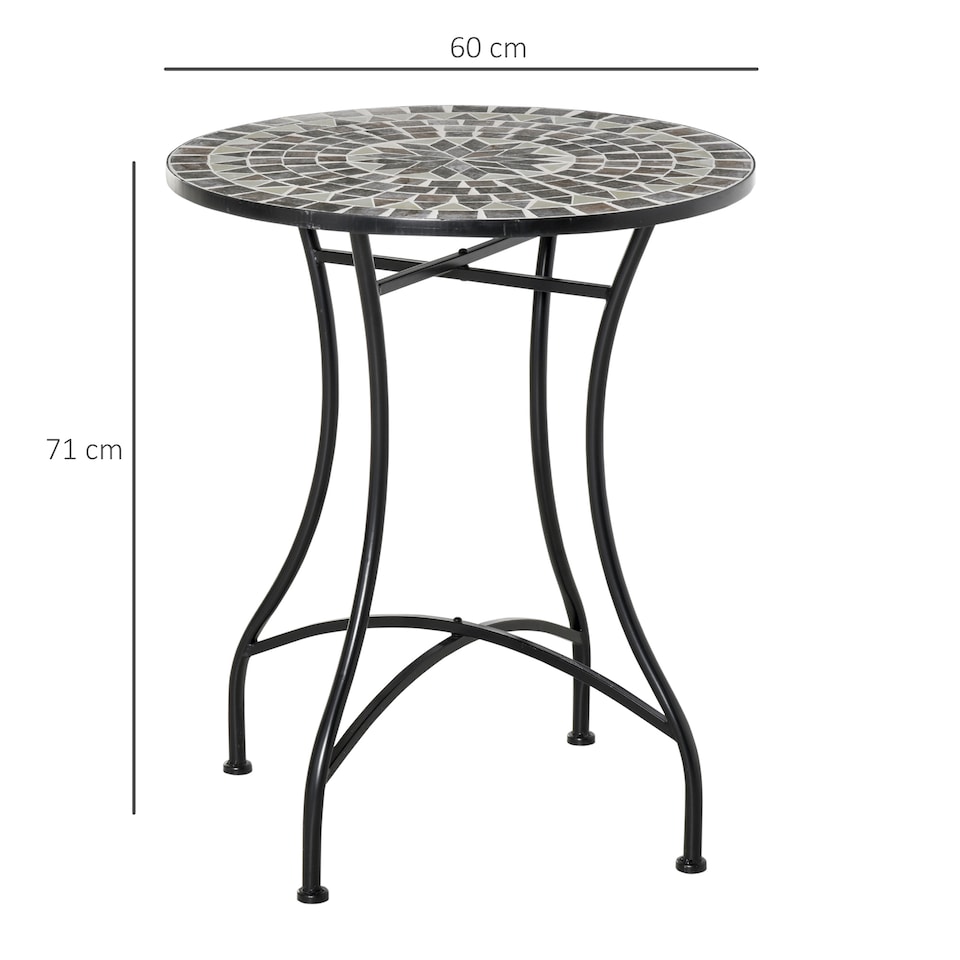image 1 of Outsunny Mosaic Side Table Bistro Coffee Table for Garden Patio Balcony Grey