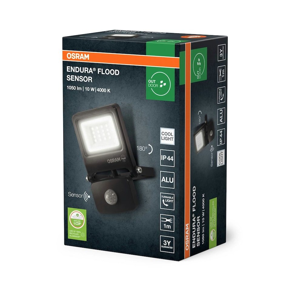 image 1 of Osram ENDURA Flood PC LED Floodlight 10W 4000K Sensor Grey | Black