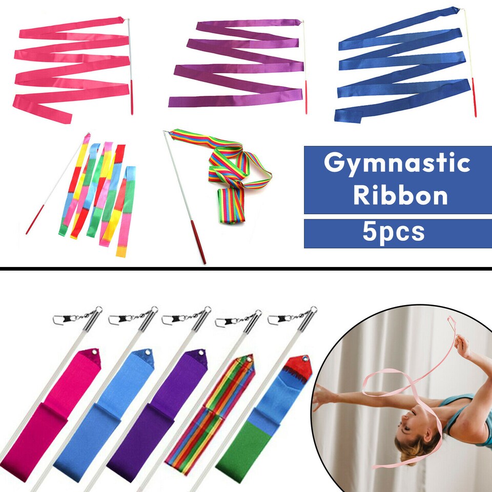 image 1 of 5 Assorted Colours Rhythmic Gymnastics Ribbon Wand, Dance Streamer Baton