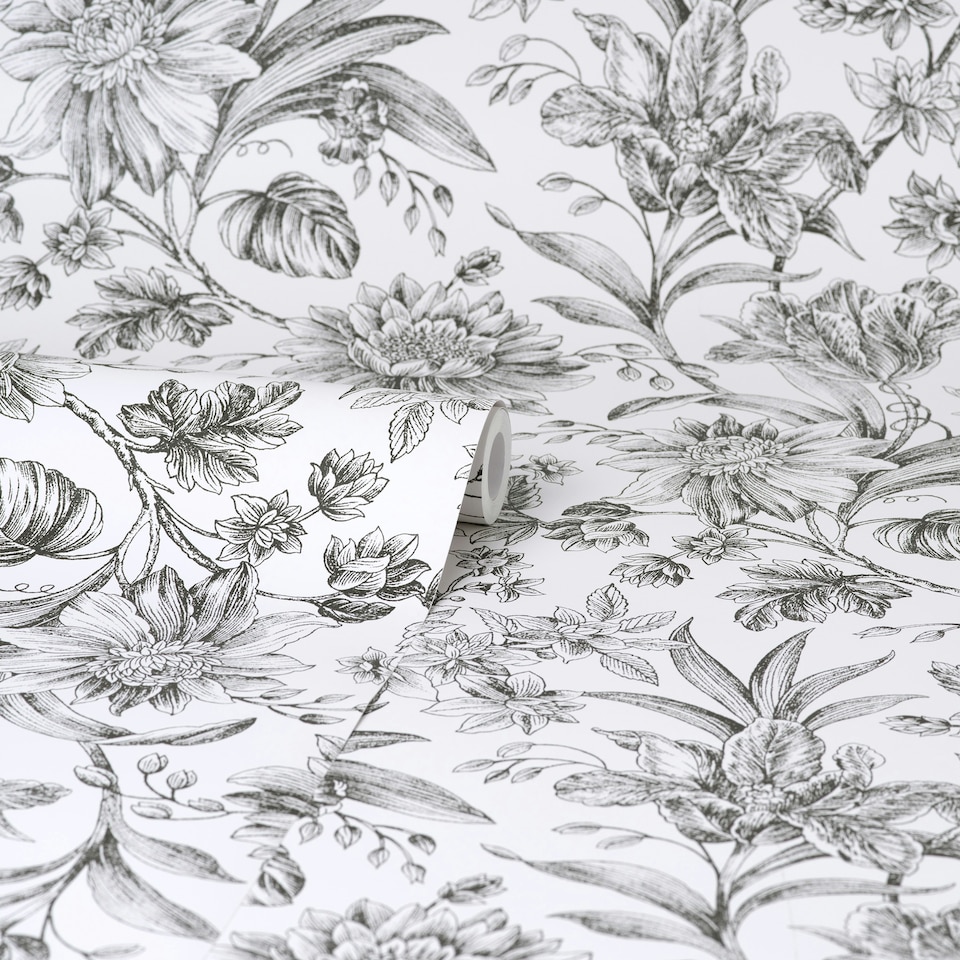 image 1 of Nuwallpaper NHS4769 Etched Floral Mono Peel & Stick Wallpaper, Black Multi