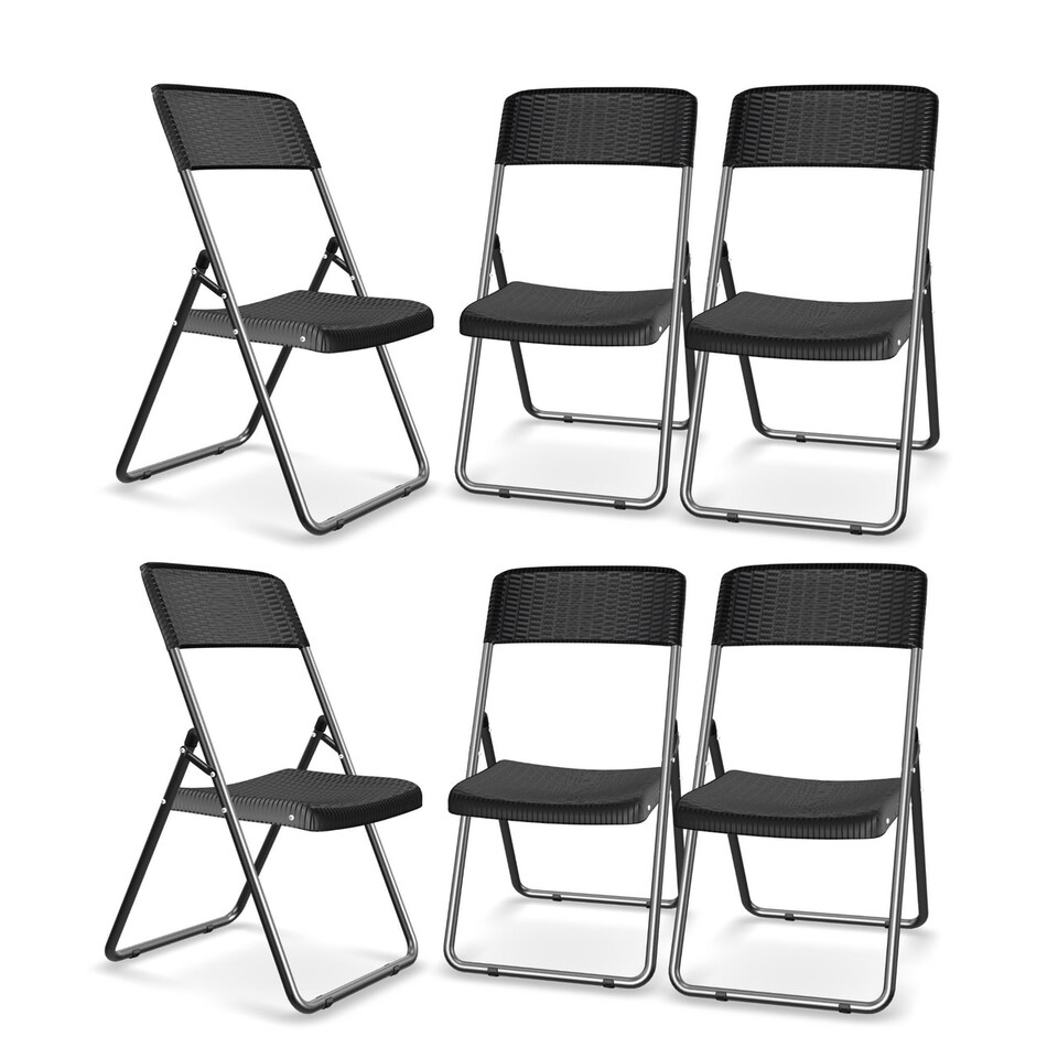 image 1 of 5Ft Rattan Effect Garden Folding Table and Chairs Garden Set - Black | Black | 7