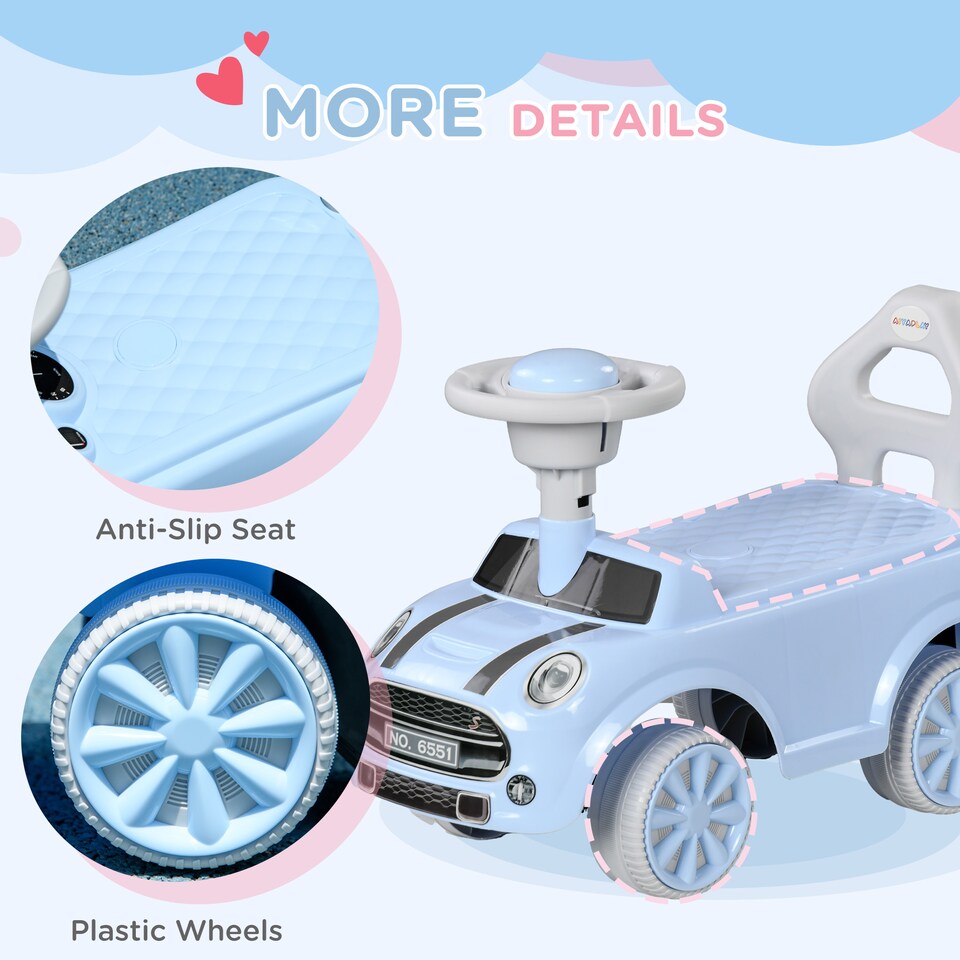 image 1 of AIYAPLAY Ride On Car Foot To Floor Sliding Car Push Along Car with Air Horn, Anti-Over-Backwards Design, for Toddler from 18 to 36 Months - Light Blue