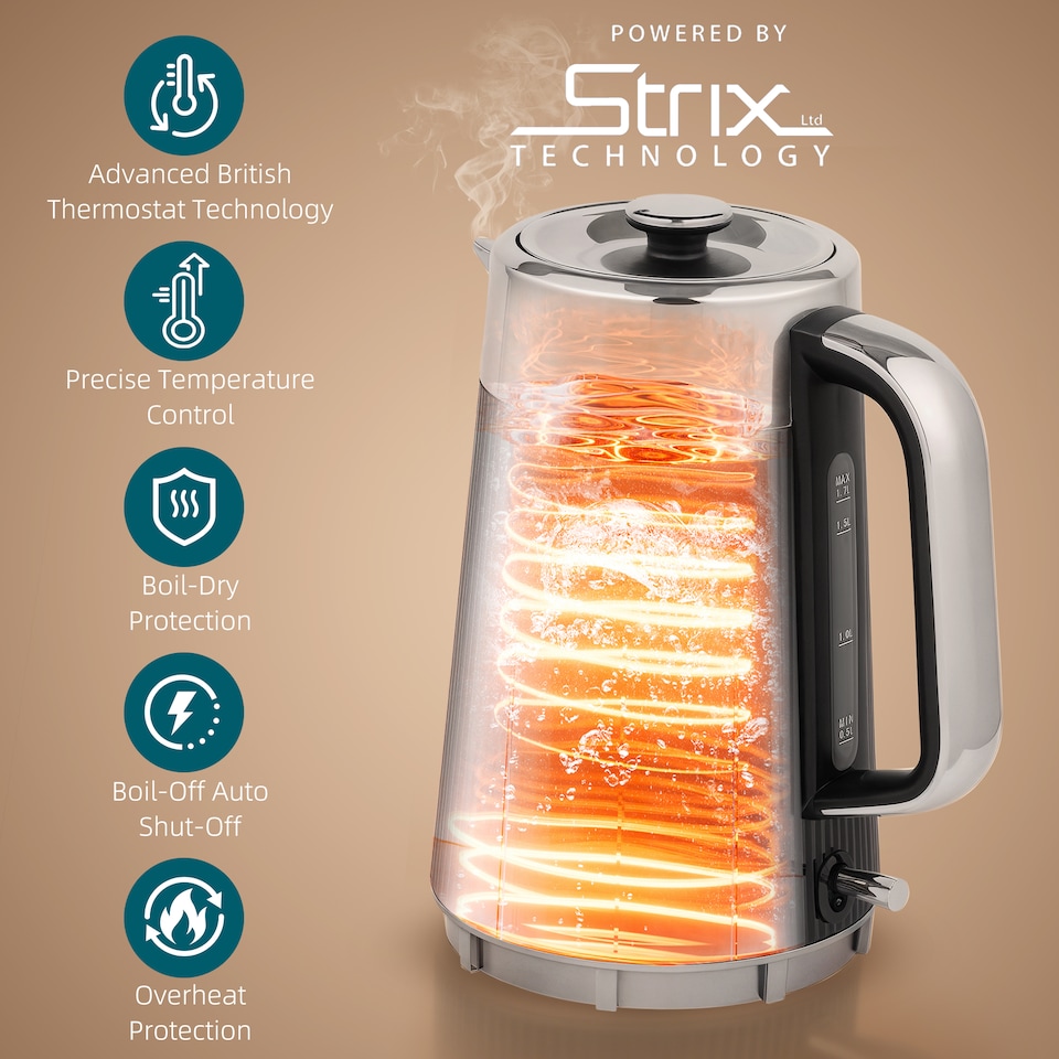 image 1 of HOMCOM Electric Stainless Steel Kettle and Toaster Set, 3000W 1.7L UK Strix Thermostat Fast Boil Kettle w Limescale Filter, Cool Touch Body, 4 Slice Toaster with 7 Browning Levels, Crumb Tray, Black