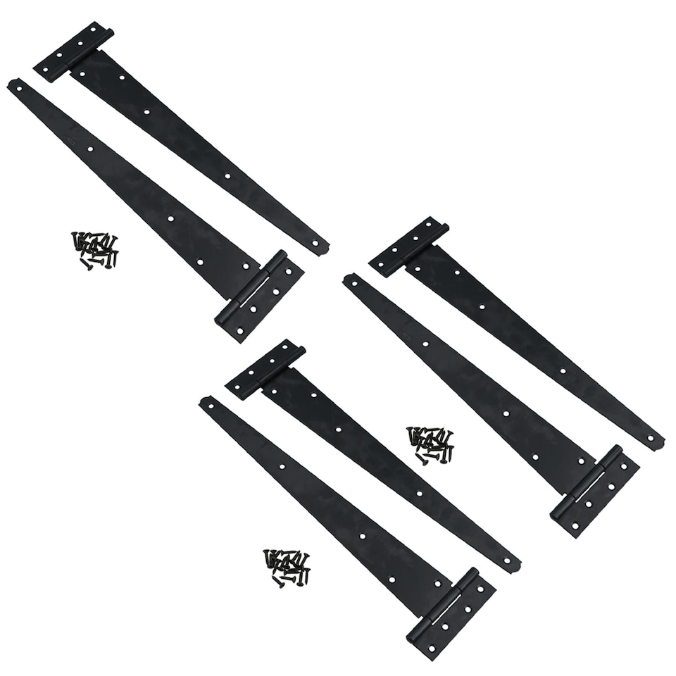 image 1 of 16in / 400mm Heavy Duty T Tee Hinges For Shed + Garden Gates Black Finish 6pc