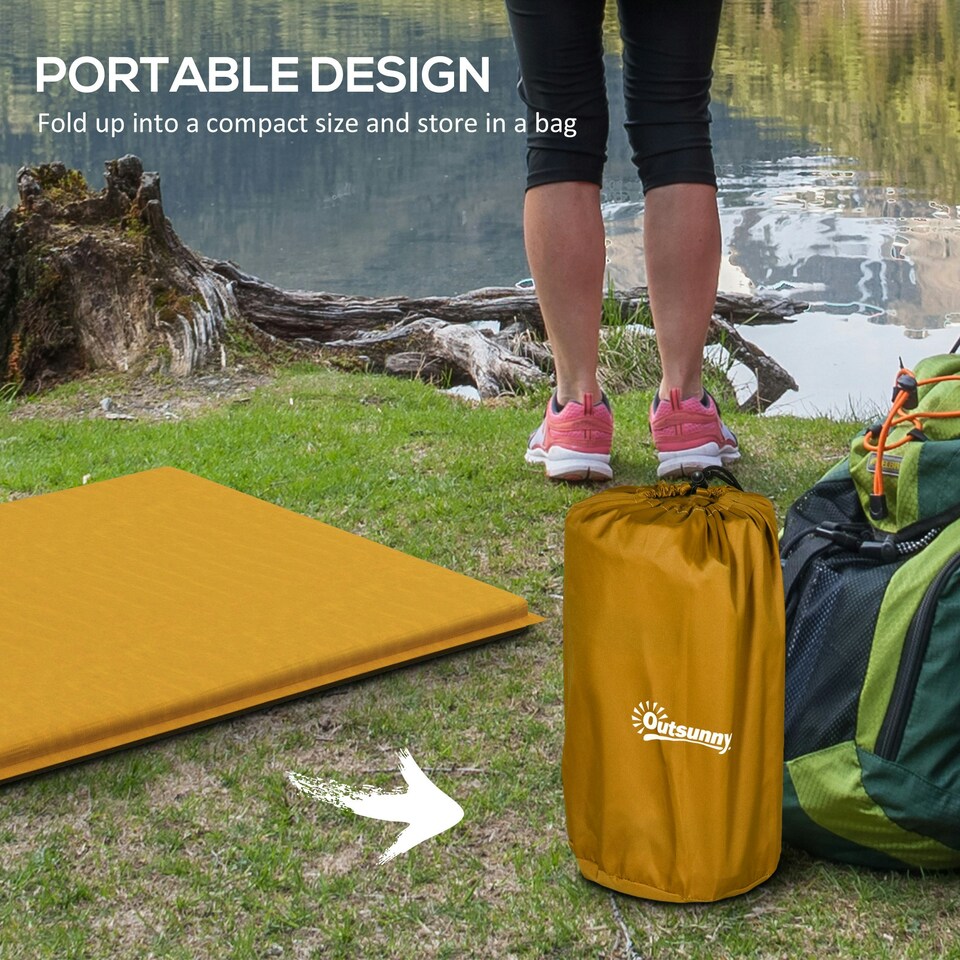 image 1 of Outsunny Self-Inflating Single Sleeping Pad Air Bed with Carry Bag, Khaki