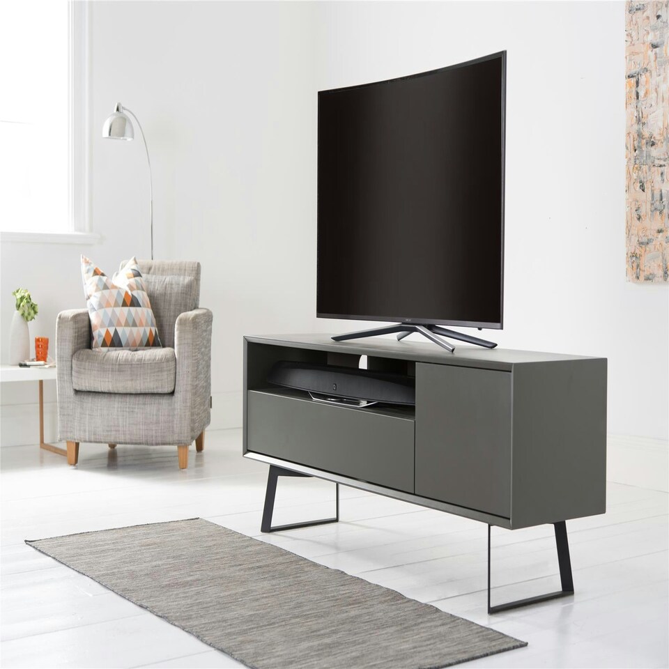 image 1 of Carbon TV-Stand with 1 Flap and 1 Door Grey Black | Black and Grey