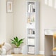 image 9 of HOMCOM 6-Tier Bookcase, Tall Narrow Bookshelf with Drawer, Door, Adjustable Shelf, Modern Display Standing Shelving Unit for Living Room, Home Office, Bedroom, 30 x 24 x 158 cm, White | White | White