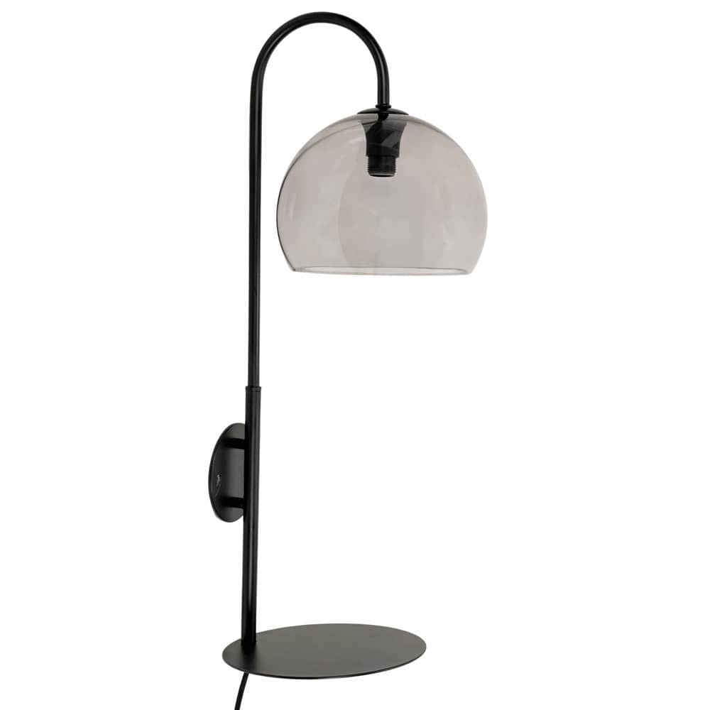 ValueLights Glenn Smoked Glass Globe Shade Wall Light with Matte Black Shelf Black