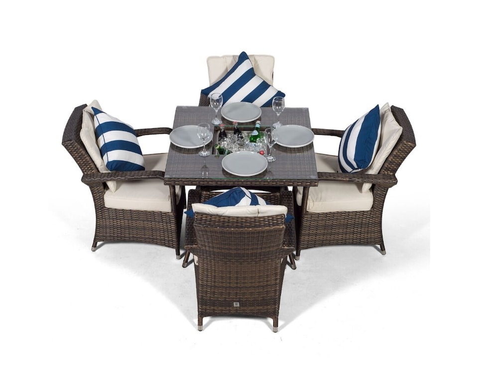 image 1 of Arizona Square 4 Seater Patio Dining Set with Ice Bucket Drinks Cooler | Brown | Brown