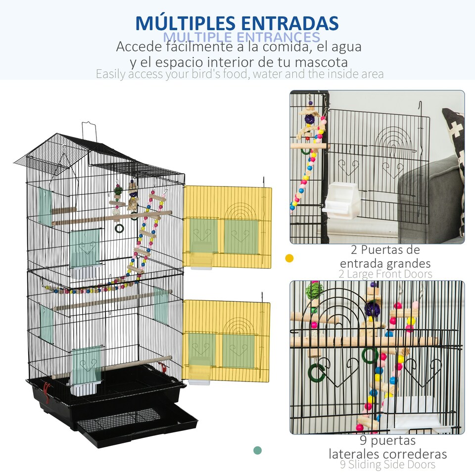 image 1 of PawHut Bird Cage for Budgies, Finches, Canaries w/ Accessories, Toys, Tray