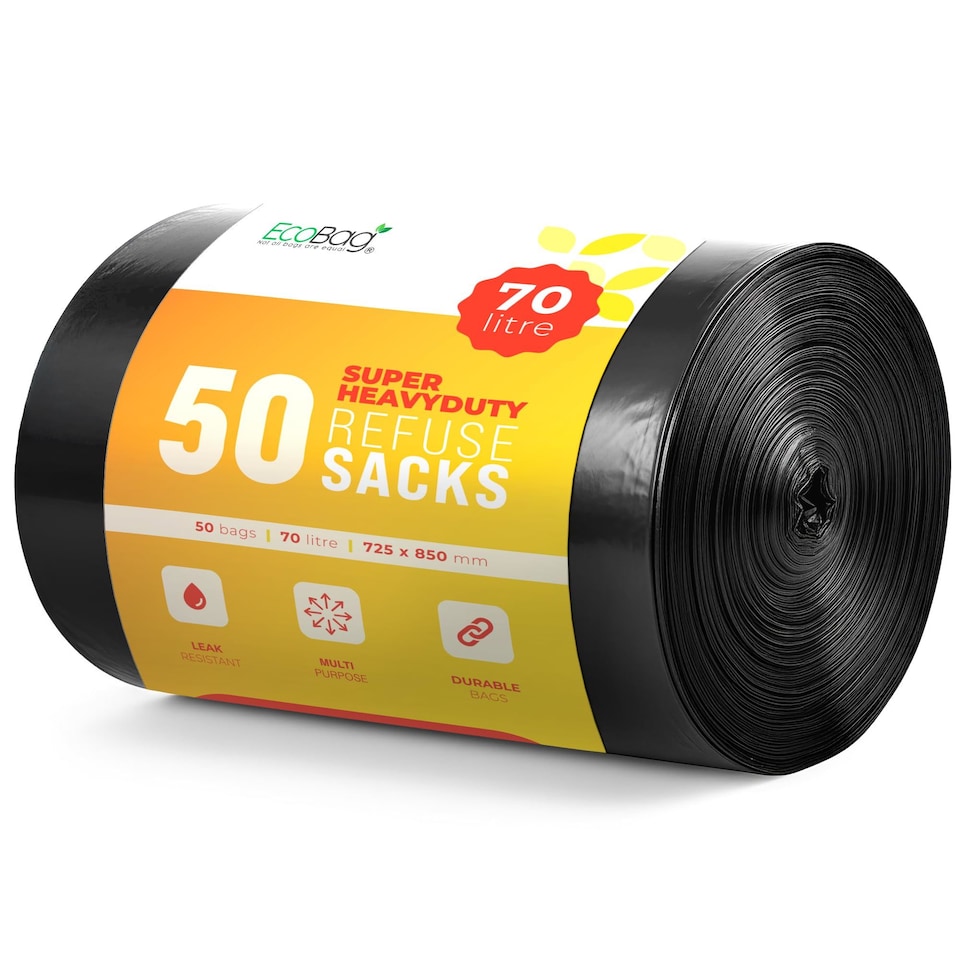 image 1 of Ecobag Super Heavy Duty Refuse Sacks Extra Strong Leak Resistant Bin Bags