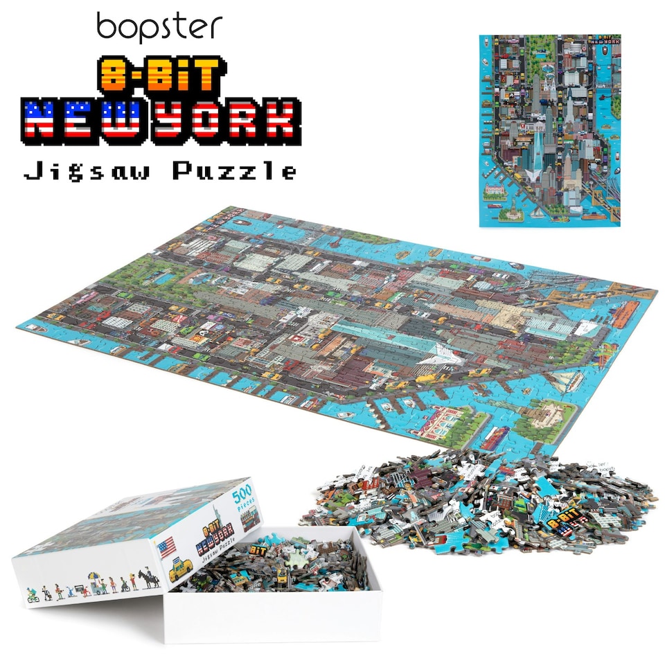 image 1 of bopster 8-bit Pixel Jigsaw Puzzle NEW YORK - 500 Piece