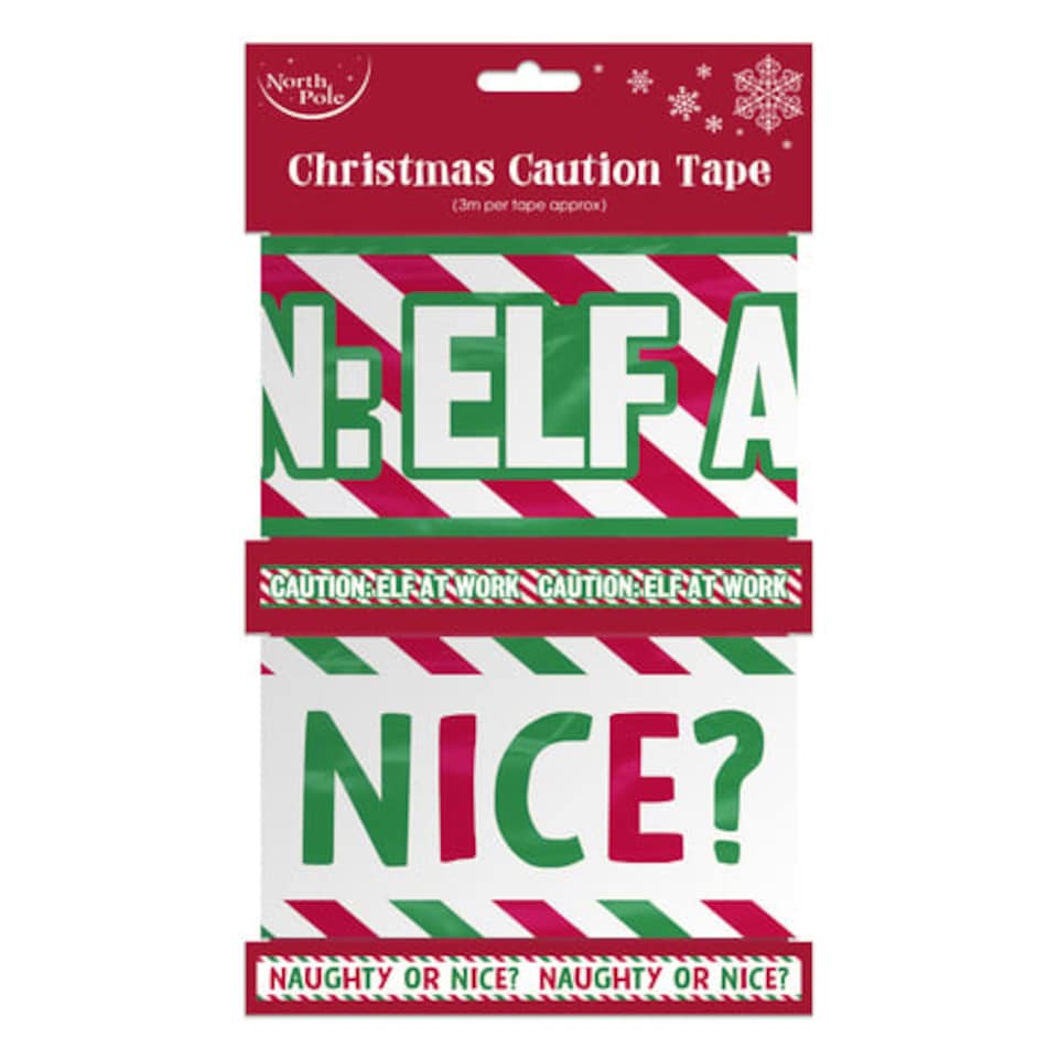 image 1 of Assorted Christmas Elf Warning Tape 3m - Pack of 2