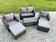 image 2 of Fimous 6 Seater Garden Furniture Set Rattan Outdoor Lounge Sofa Chair With Tempered Glass Table 2 Big Footstool Dark Grey Mixed
