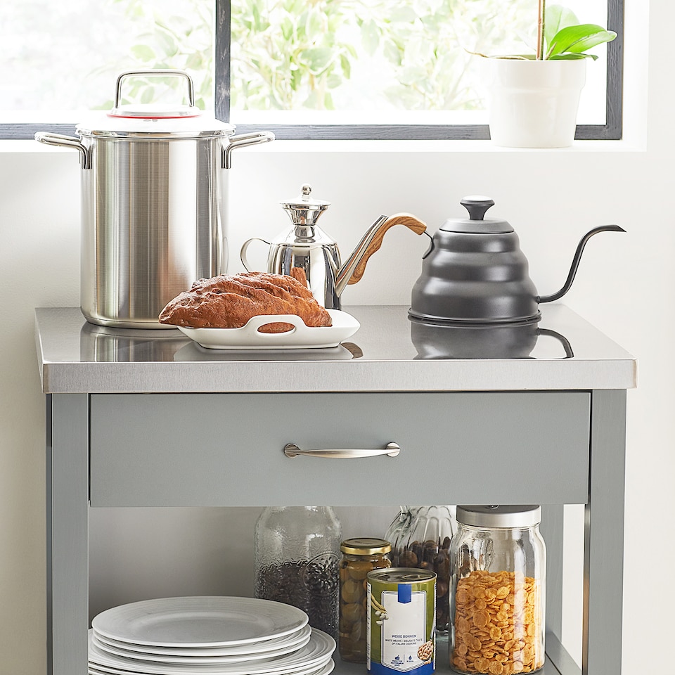 image 1 of SoBuy FKW22-HG,Stainless Steel Top Kitchen Trolley Microwave Stand on Wheels