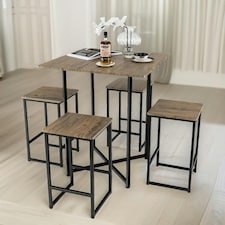 5-Piece Dining Table & Square Stool Set Kitchen Natural Brown Brown