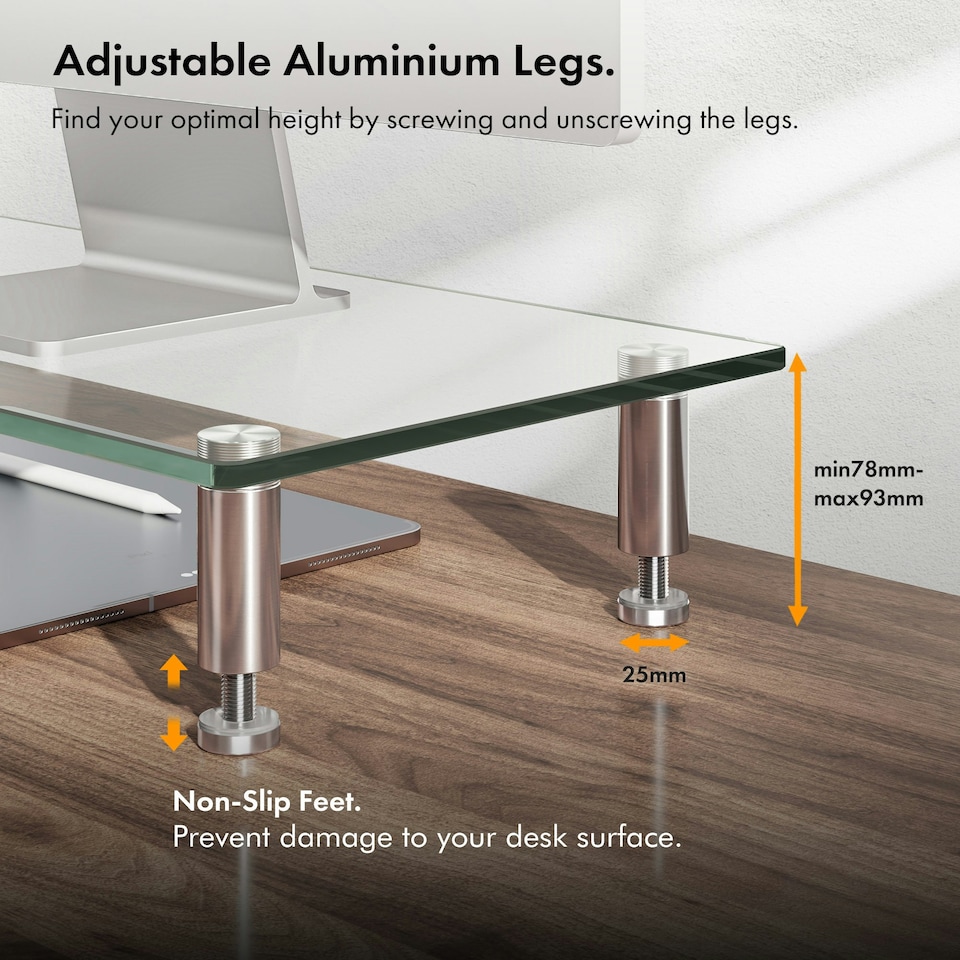 image 1 of VonHaus Height Adjustable Tempered Glass Monitor Stand for Desks