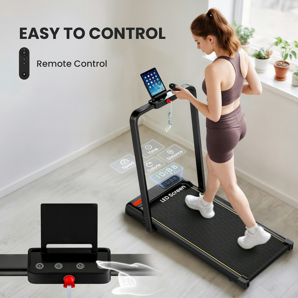 image 1 of SPORTNOW Folding Treadmill Under Desk Walking Pad with Incline, Black