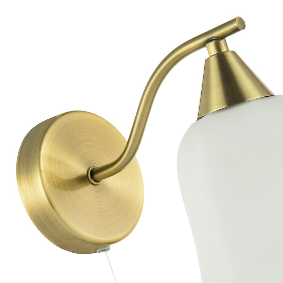 image 1 of Traditional Switched Downlight Wall Light in Antique Brass with Opal Glass Shade