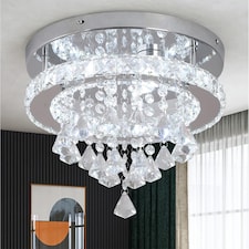 LED Crystal Silver Chandelier Ceiling Light Pendant Light Cold White 30x25cm