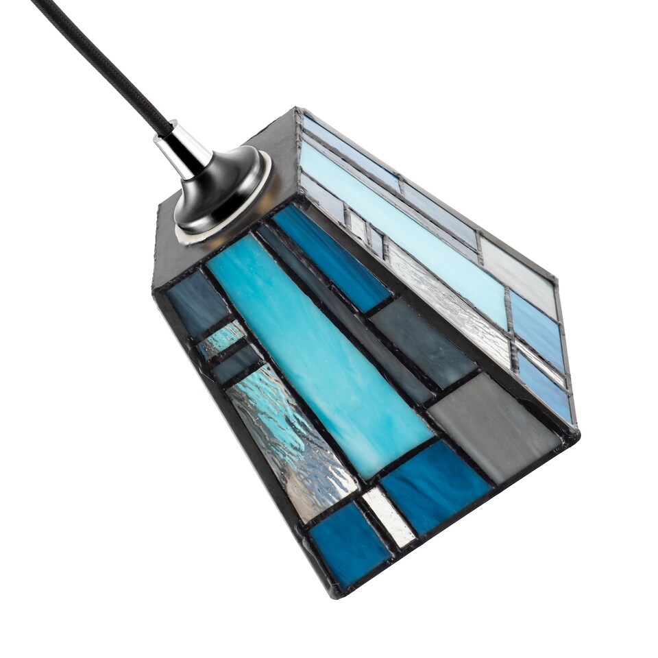 image 1 of Art Denergy savingTiffany Glass Pendant Shade with Pale and Navy Blue Panels | Blue