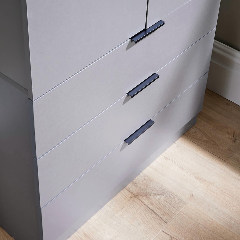 image 1 of Phoenix Wardrobe 2 Door 3 Drawers Bedroom Home Furniture Clothing Storage Shelf | Grey