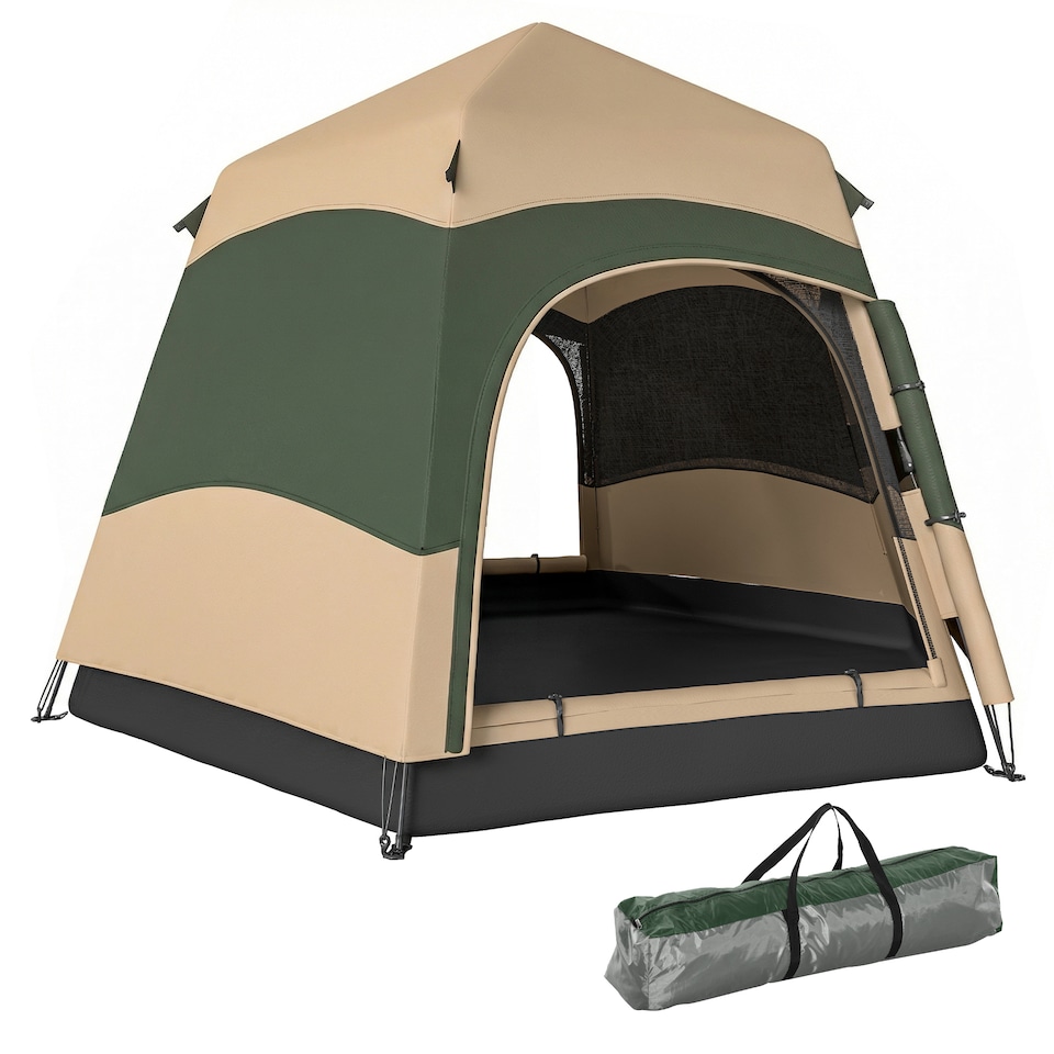 image 1 of Outsunny Double Layer Pop Up Tent with Rainfly, Portable Camping Shelter | Green