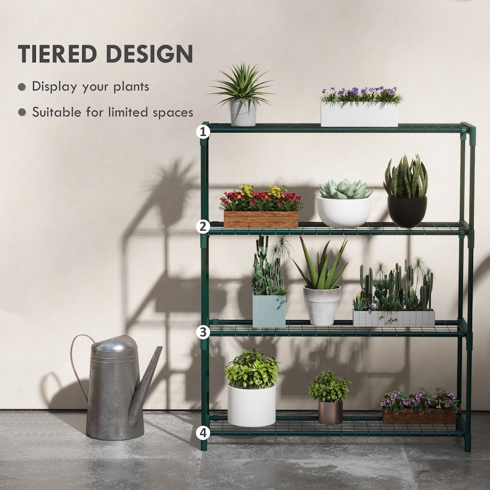 image 1 of Outsunny Plant Stand, 4-Tier Planter Holder Flower Display Rack, Dark Green | Green | Green