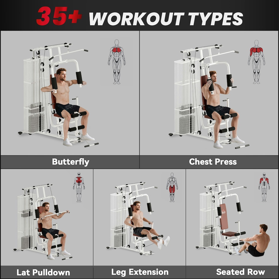 image 1 of HOMCOM Multifunction Home Gym Weight Training Station Machine White