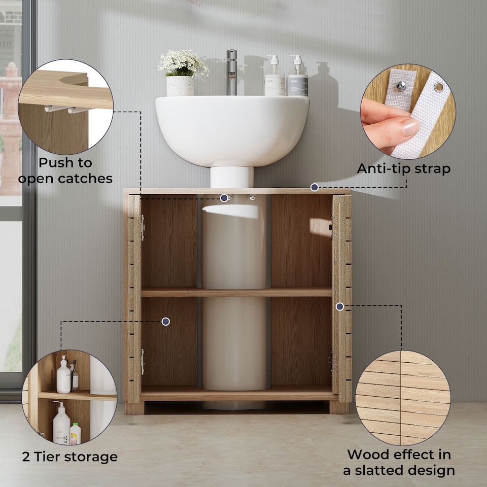 image 1 of Levede 2 Door Oak Wooden Bathroom Under Sink Cabinet Basin Storage Vanity Unit
